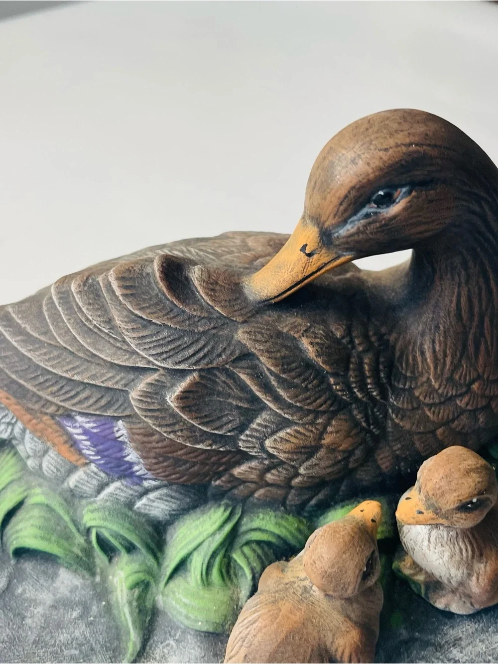 Vintage Handpainted Brown Duck Figurine with Ducklings - Decorative Home Accent